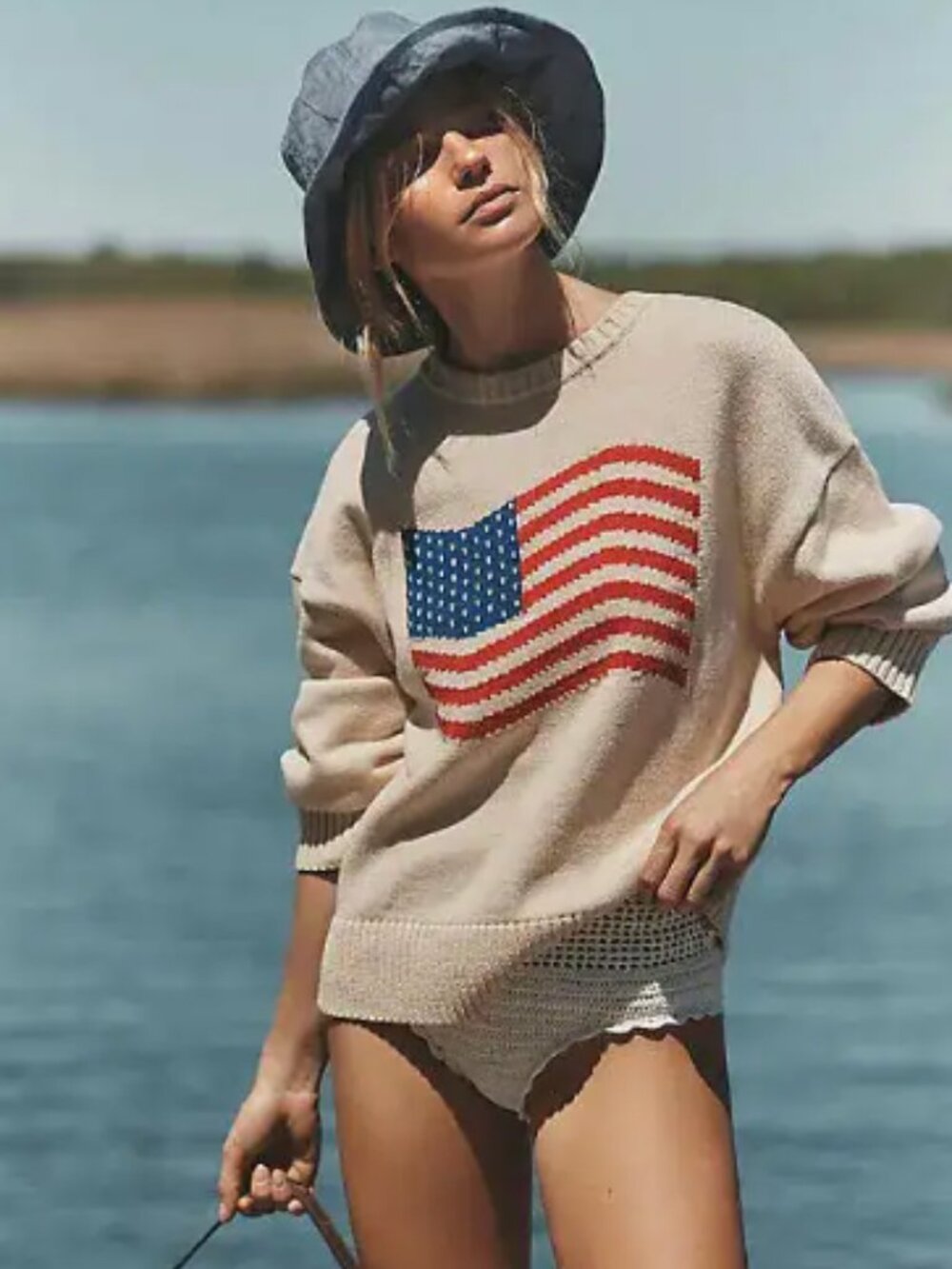 PORRIDGE Americana Pullover Heavy Knit Crewneck Sweater Beige M/L $128